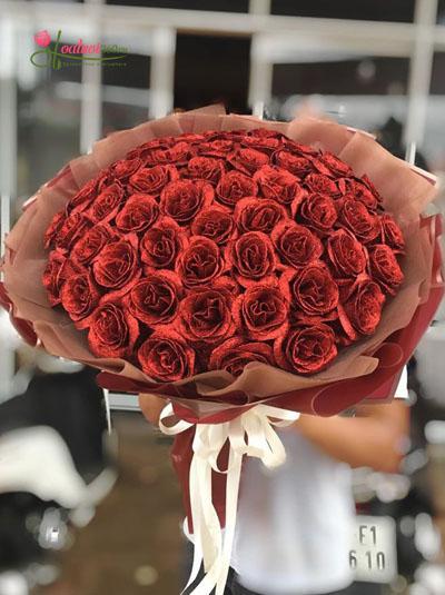 Hoa hồng sáp - Bó hồng đỏ nhũ kim tuyến tuyệt đẹp